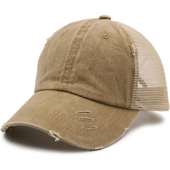 Womens Ponytail Baseball Cap Messy Bun Adjustable Dad Hat Camouflage Trucker - Picture 2 of 7